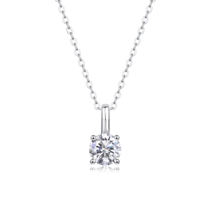 S925 sterling silver necklace with a brilliant round-cut moissanite pendant on white background