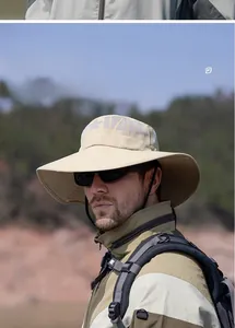 Outdoor sun hat featuring a wide brim and breathable mesh vents for fishing and hiking