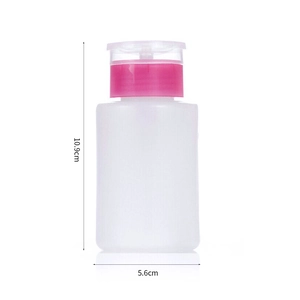 Flacone dispenser rosa 150ml per solvente unghie con dimensioni 10,9cm x 5,6cm di base