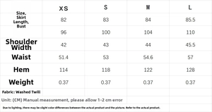 Tabella taglie per abito corto con tasche con misure da XS a L in centimetri