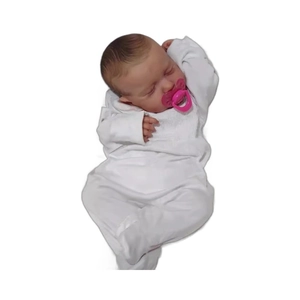 19-inch reborn baby doll Loulou in white romper with pink pacifier sleeping peacefully