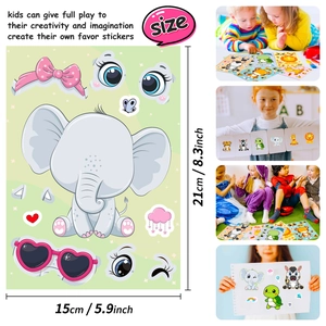 Detail of DIY elephant reward stickers showing product size and creative usage for children