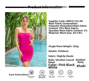 Detail of pink mesh tube dress featuring boning structure and ruched fabric texture