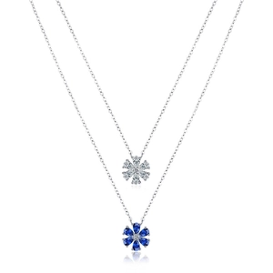 Elegant S925 sterling silver flower necklaces with sparkling white and blue zircon stones