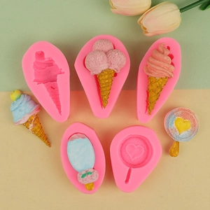 5-piece pink silicone mold set for ice cream and candy shapes for DIY fondant and clay crafts