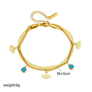 Gold layered evil eye and star charm bracelet in stainless steel with crystal accents