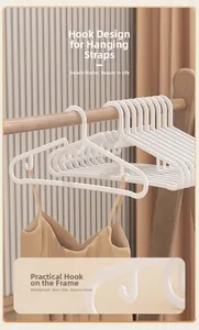 Detail of white plastic hangers with anti-slip hooks and notches for camisoles
