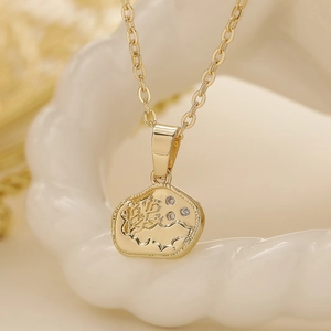 Minimalist gold irregular geometric pendant necklace with nature engraving and gemstones