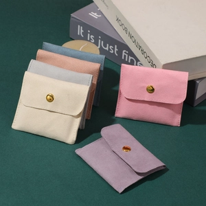 Multicolor microfiber jewelry pouches with gold snap buttons and soft suede texture