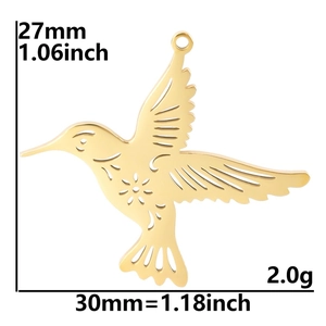 Detailed view of hummingbird pendant dimensions with height 27mm and width 30mm
