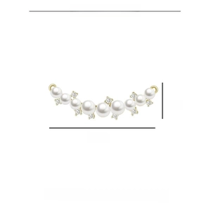 Detail view of gold-plated copper earrings with pearls and zircons showing 31x8mm dimensions