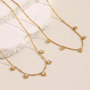 Exquisite 18K gold plated stainless steel necklaces with round and heart crystal pendants