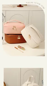 Close-up of woven PU texture makeup bags with golden zippers in three elegant colors