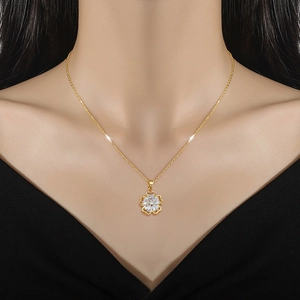 Elegant gold five-leaf flower necklace with sparkling white crystals for women