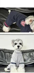 Detailansicht von Haustier-Strickpullover mit Karomustern und Stickerei am Hund