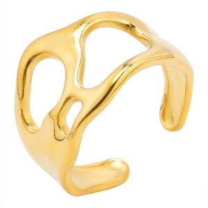 Minimalist irregular liquid metal ring in gold plating with an organic hollow design