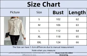 Detailed size chart for the solid color plush jacket showing bust and length in cm