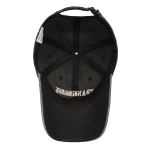 Deep grey washed cotton baseball cap with Los Angeles embroidery and metal buckle