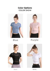 Mesh panels and quick-dry fabric detail on slim-fit women's cropped sports t-shirt