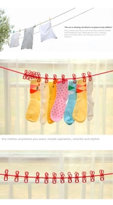 Outdoor portable retractable clothesline with 12 clips for drying socks and laundry