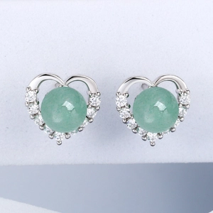 Heart Stud Earrings With Aventurine Jade And Cubic Zirconia Vintage Luxury Jewelry For Women With 925 Sterling Silver Earring Post