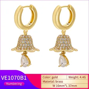 Elegant gold-plated bear drop earrings with lily of the valley crystal pavé design