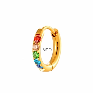 8mm gold stainless steel cartilage hoop earring with five colorful cubic zirconia stones