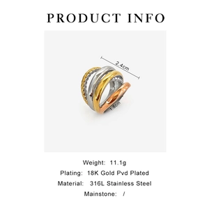 Detail specifications for 18K gold PVD plated 316L stainless steel multi-layer ring