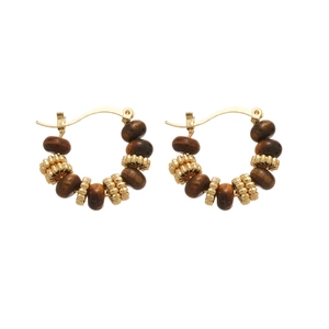 Chic vintage style gold hoop earrings with brown acrylic beads for women