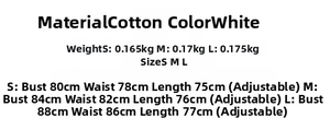 Detail of white floral cotton fabric and sizing chart for the halter neck mini dress