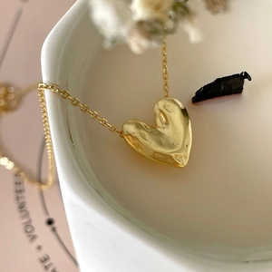 925 Sterling Silver Irregular Molten Heart Pendant Necklace Minimalist Elegant 3D Puffy Jewelry For Women