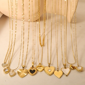 Heart Pendant Necklace Stainless Steel Gold Plated Mother Of Artificial Pearl Zircon Inlay Elegant Vintage Style For Women