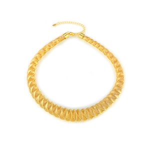 Gold-plated titanium steel necklace with a unique twisted geometric spring texture design