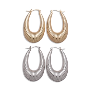 Chunky geometric oval earrings with spiral texture in polished gold and silver finish