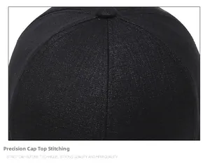 Vue macro détaillée de la couture hexagonale sur le dessus de la casquette de baseball noire