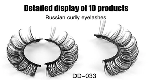 Macro detail of black Russian curly false eyelashes model DD-033 with thick fiber volume