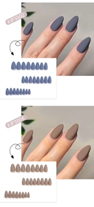 Short matte press-on nails in grey-blue and brown shades, models #JP3002 and #JP3004