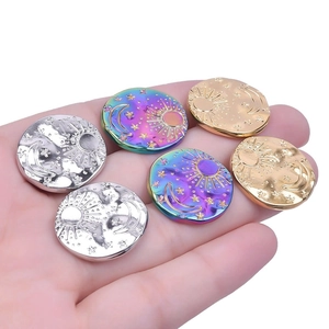 Set of 6 celestial sun and moon charms in silver, gold, and rainbow finish stainless steel