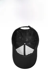 Detail view of breathable mesh structure and adjustable strap on the black baseball cap