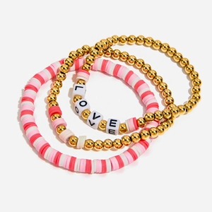Perlenarmbänder Love Alphabet Edelstahlperlen Polymer-Ton-Heishi-Perlen Elastisch Wasserdicht Sommer Strand Schmuck Damen
