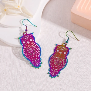 Rainbow hollow owl earrings made of high-quality stainless steel with vibrant colorful finish