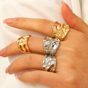 Bague Ouverte de Lave Fondue Irrégulière Pour Femmes Style Métal Liquide Esthétique Vintage Ton Or Argent Bijoux Réglables Accessoire de Doigt