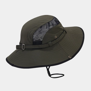 Waterproof quick-dry outdoor sun hat with breathable mesh in dark army green