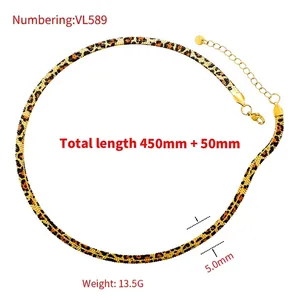 Gold-plated 5mm leopard print snake chain necklace with adjustable extension chain