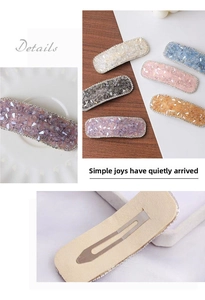 Detailed views of crystal BB hair clips in various colors with secure metal spring clamps