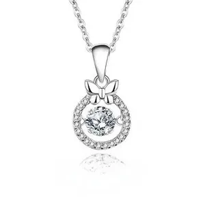 Detail of S925 sterling silver swan necklace featuring a sparkling dancing stone pendant
