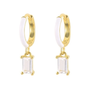 925 sterling silver gold-plated hoop earrings with white enamel and rectangular zircon
