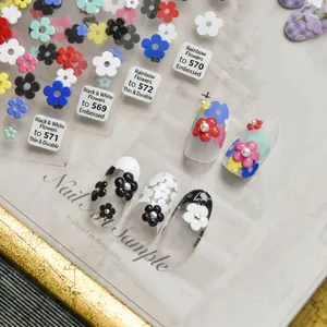 Japanese style 5D embossed rainbow flower nail art stickers set with colorful floral samples