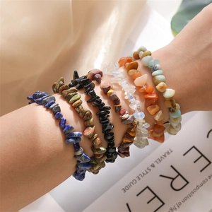 Handmade natural crystal stone bracelet set for women featuring colorful irregular beads
