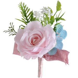European style white and pink artificial rose boutonniere for weddings and formal events